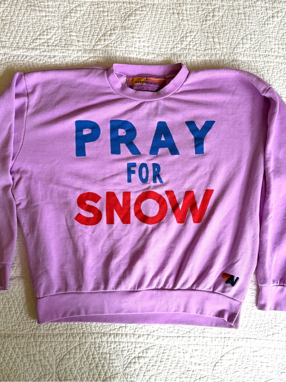 Aviator Nation Pray for Snow crewneck sweatshirt with logo in Neon Purple